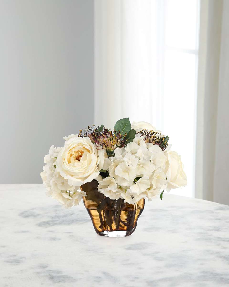 Hush Hush Sweet Garden 15" Faux Floral Arrangement in Glass Vase